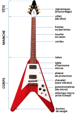 Anatomie d'une guitare électrique (GIBSON Flying V)